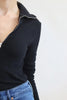 Loren Zip Ribbed Cotton Long Sleeve Top