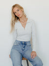 Loren Zip Ribbed Cotton Long Sleeve Top