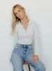 Loren Zip Ribbed Cotton Long Sleeve Top
