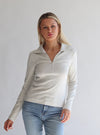 Loren Zip Ribbed Cotton Long Sleeve Top