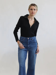  Loren Zip Ribbed Cotton Long Sleeve Top