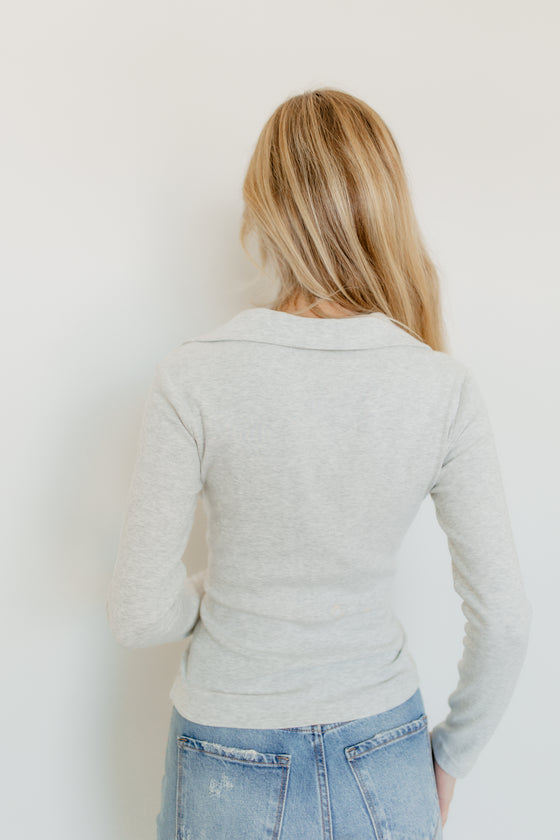 Loren Zip Ribbed Cotton Long Sleeve Top